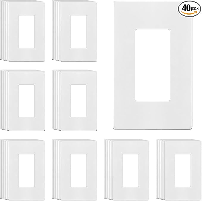 TG Screwless Decorator Wall Plates Child Safe Outlet Covers, Size 1-Gang 4.68" H x 2.93??L, Unbreakable Polycarbonate Thermoplastic, UL Listed, Glossy, White (40 Pack)