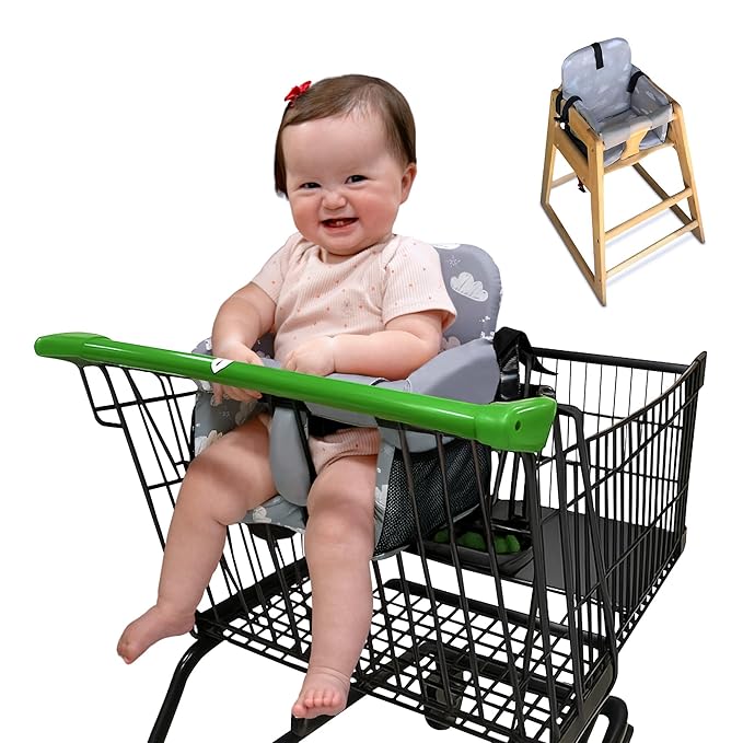 Shopping Cart Seat Cover for Baby, High Chair & Grocery Seat Protector, Padded Chair Covers for Restaurant Seats, Unisex Machine Washable Grocery Cart Liner & Swing Insert ??Grey Clouds