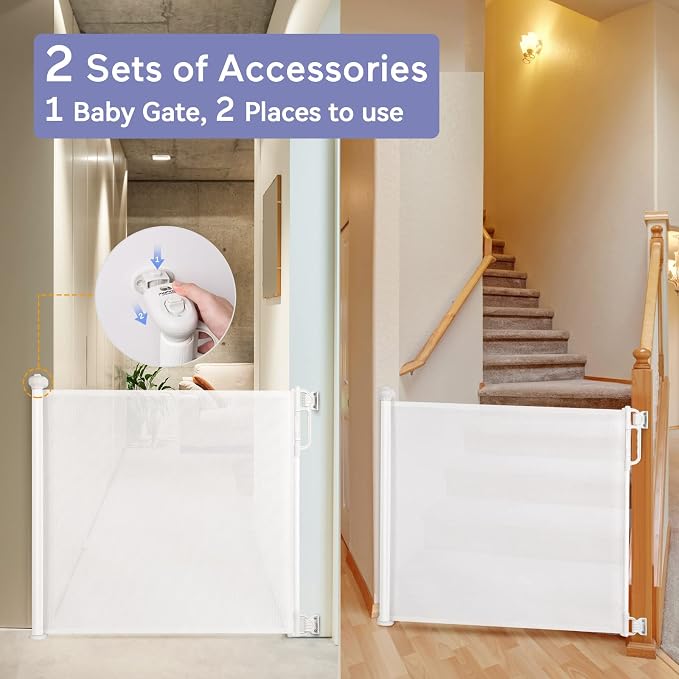 Retractable Baby Gate, Momcozy Extra Wide Mesh Baby Gates for Stairs, 41" Tall, Extends up to 71" Wide, Pet Dog Gate for Doorways, Stairs, Hallways, Indoor/Outdoor