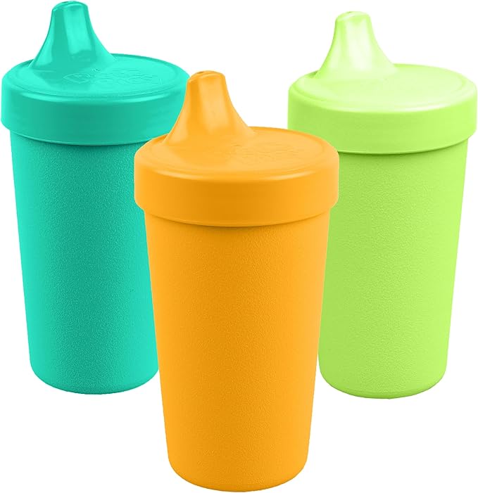 Re-Play Spill-Proof Sippy Cups for Toddlers - Kids Reusable 10 Oz Set of 3, Dishwasher & Microwave Safe, Made in USA, Aqua, Lime, Yellow