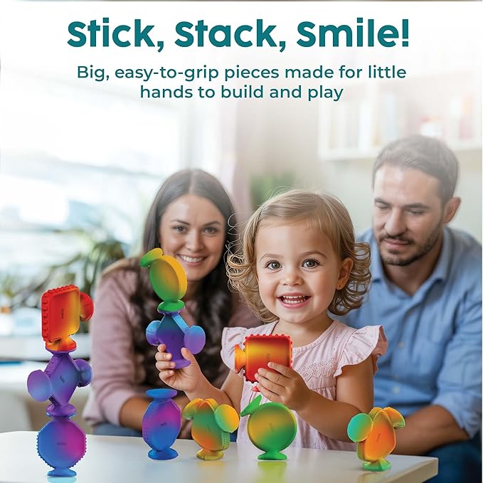 BUNMO Big Shapes Color-Changing Textured Suction Bath Toys for Toddlers 1?? (10 Pack), Extra Large Silicone Bathtub Toys, BPA-Free Suction Cup Toys, Bath Toys for Kids Ages 1+, Sensory Bath Toys
