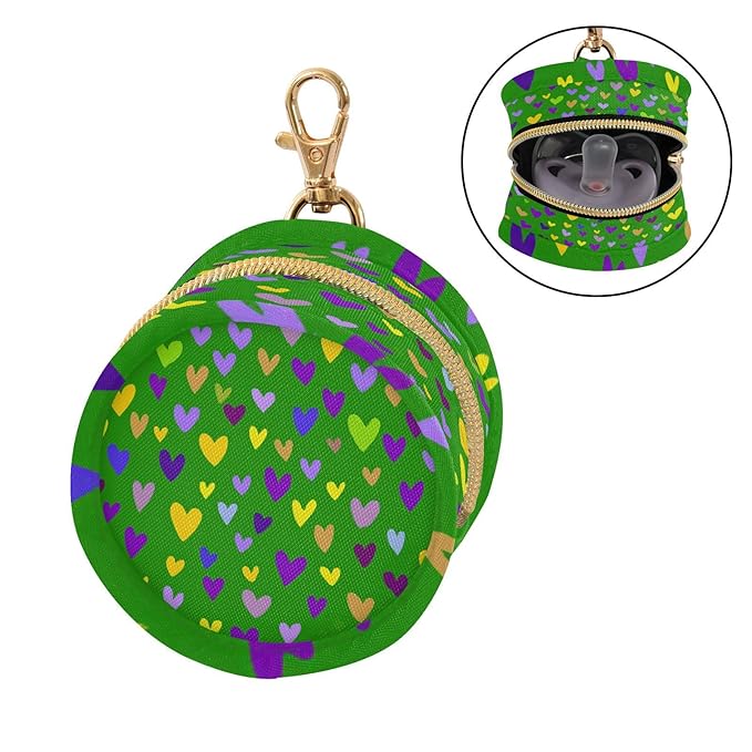 Pacifier Holder with Clip Pacifier Case for Diaper Bag Round Baby Pacifier Pouch Box Bag Portable Green Shrove Tuesday Hearts