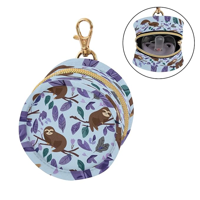 Pacifier Holder with Clip Pacifier Case for Diaper Bag Round Baby Pacifier Pouch Box Bag Portable Cartoon Sloths Branch Purple