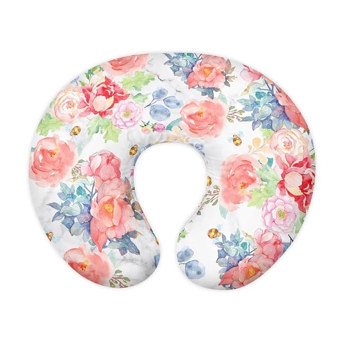 Pink Rose Nursing Pillow Cover, Removable Nursing Covers for Breastfeeding Pillows Ultra Soft Comfortable Slipcover for Baby Boy and Girls