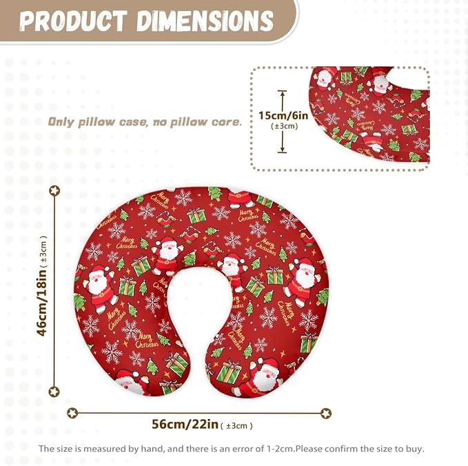Santa Claus Sock Nursing Pillow Detachable Newborn Original Breastfeeding Slipcover Case and Positioner Lightweight Head Support Protector Cushion Essential with Hidden Zipper Propping Baby