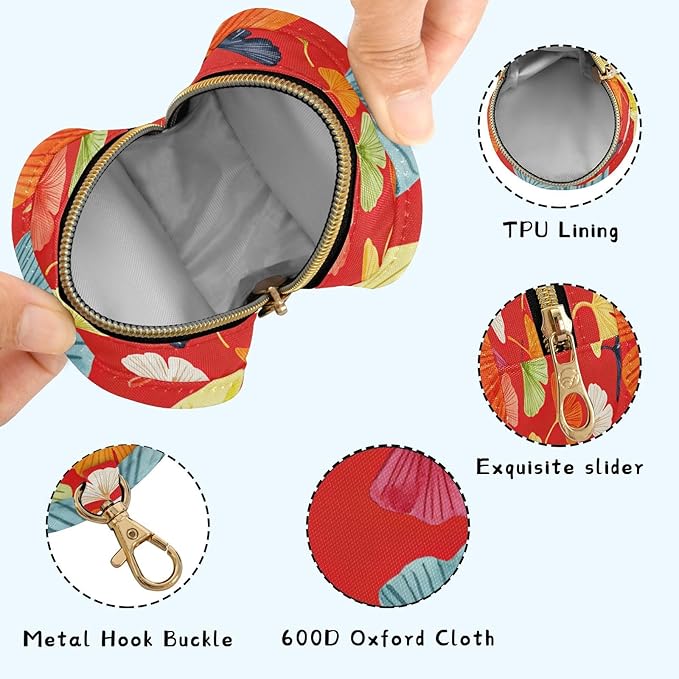 Pacifier Holder with Clip Pacifier Case for Diaper Bag Round Baby Pacifier Pouch Box Bag Portable Red Vibrant Ginkgo Leaves