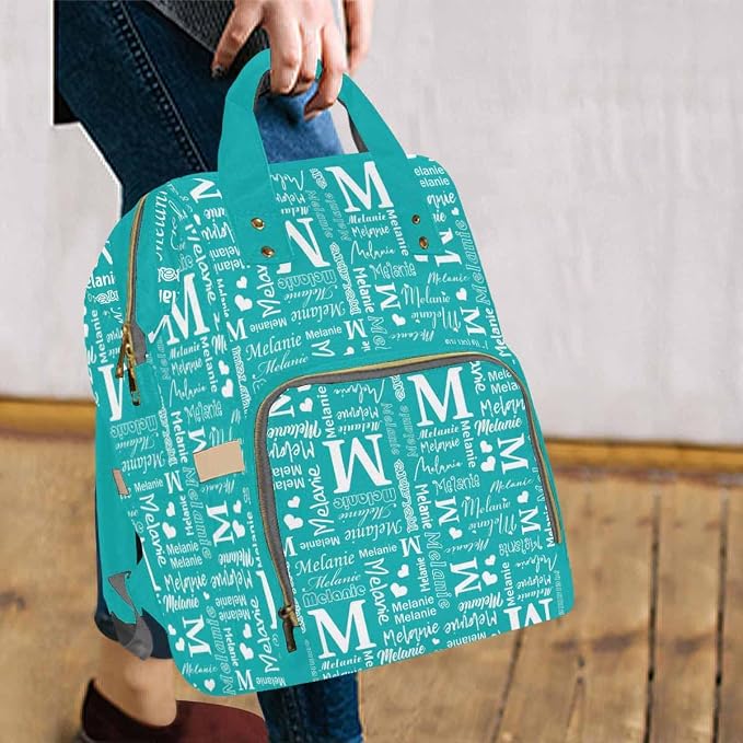 InterestPrint Personalized Diaper Bag with Name Custom Light Green Monogram Diaper Bag Customized Signature Mommy Nappy Bag Fashion Backpack Shoulder Bag Casual Daypack Bag for Travel Outside