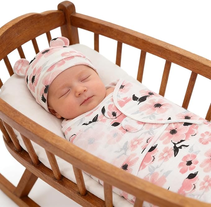 Baby Swaddle Sleep Sack with Hat Set for 0-3 months 3-Pack Soft Cotton Newborn Wearable Swaddle Wrap for Girls Boys