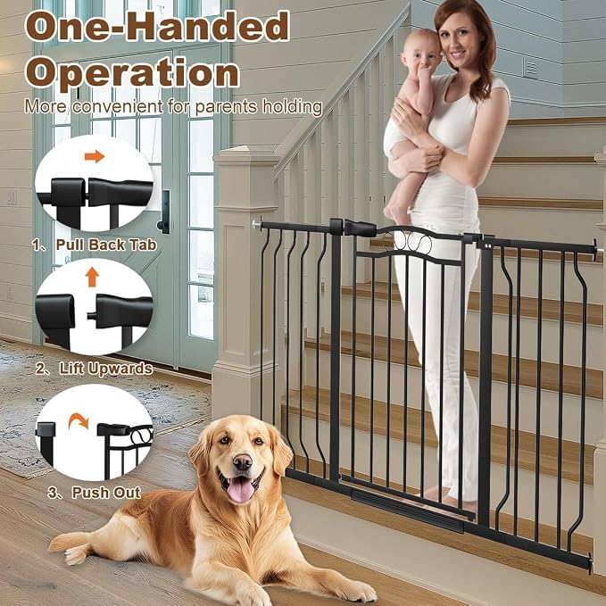Extra Wide Baby Gate with Door Safety Gate for Baby, Toddler & Kids, Walk Through Gates for Stairs Pressure Mounted no Drill，Black