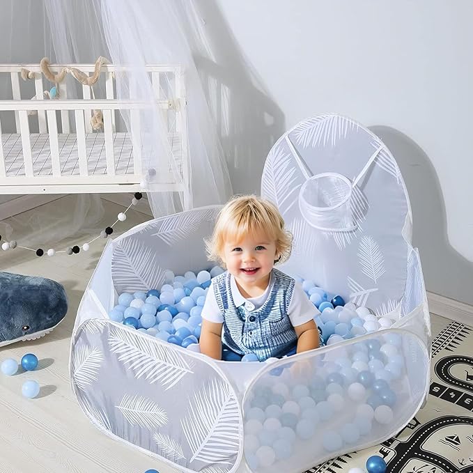 GOGOSO Ball Pit Balls for Toddler, Baby Plastic Playballs Kids Soft Pastel Pelotas Non-Toxic BPA-Free Pearl Blue+Light Blue+White 200 Balls