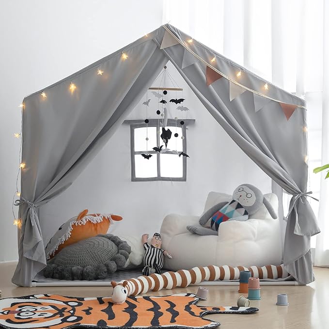 Kids Play Tent Indoor, Play Tents for Kids, Razee Large Playhouse Tent Play House with Padded Mat, Tent Castle for Toddlers, Play Cottage Kid Toys for Boy Girl Birthday Gift (Grey)