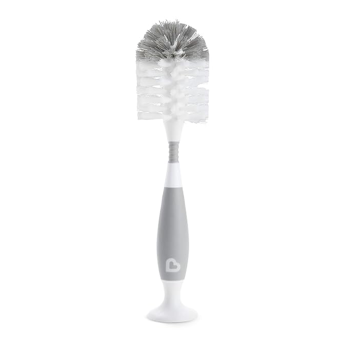 Munchkin® Fold™ Baby Bottle Countertop Drying Rack, White & Bristle™ Bottle Brush, Grey