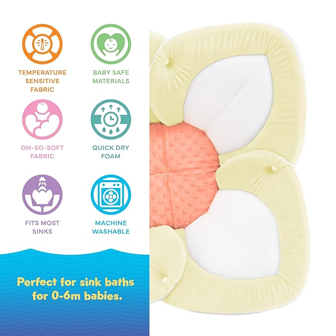 Blooming Baby ColorBloom Baby Bath Seat for Sink - Temperature-Sensing Color-Changing Fabric, Plush Lotus Bath Cushion, Fits Most Sinks, Machine Washable, Newborn Bath Support (0?? Months)