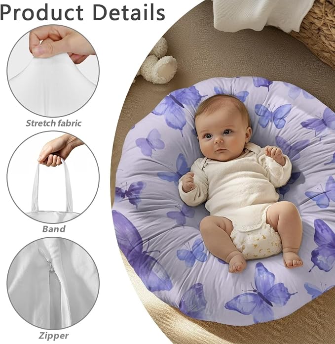 Purple Butterfly Nursing Pillow Cover Floral Neutral Breastfeeding Pillow Cover Fits 26in*24in Nursing Pillow for Baby Boy Girl,Neutral Baby Nursing Pillow Cover Pillow Not Included