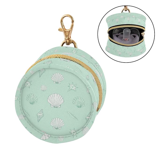 Baby Pacifier Case with Clip, Seashell Portable Pacifier Holder, TPU Lined Dust-Proof Storage Pouch for Diaper Bag and Stroller