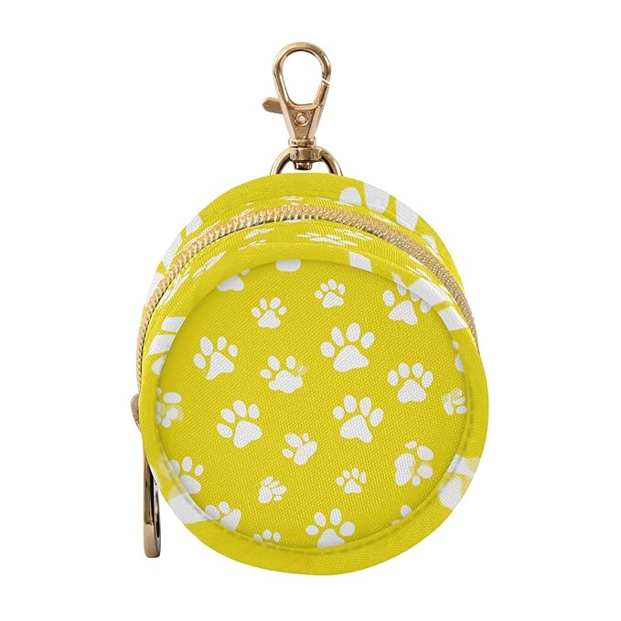 Pacifier Holder with Clip Pacifier Case for Diaper Bag Round Baby Pacifier Pouch Box Bag Portable Bright Yellow Paw Prints