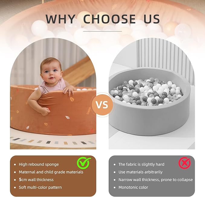 Foam Ball Pit 35.4"x 11.8" for Toddlers and Kids,Round Ball Pool Indoor Outdoor Baby Playpen,Ideal Gift for Infants,Balls not Included - Autumn Leaves
