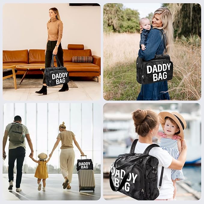 Pripher 4 in 1 Convertible Daddy Bag Backpack, Camo Black Diaper Backpack for Dad and Mom, Father's Bag for Hospital with DADDY Imprint, Baby Care Diaper Backpack & Tote with 14 Pockets