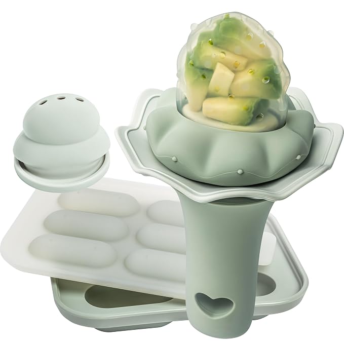 Moonkie Silicone Baby Sippy Cups 3-in-1 Training Cup (4oz) + Baby Fruit Feeder with Freezer Tray & Popsicle Molds | BPA-Free Silicone, 2-Pack for Infants & Toddlers, Ideal for Introducing New Foods &