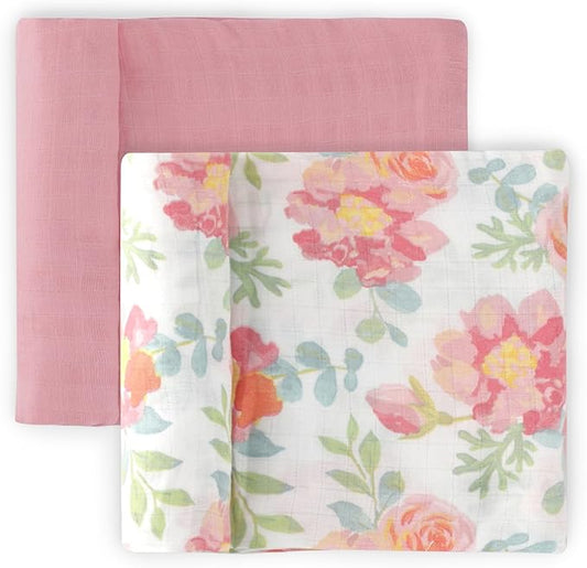 Featherhead??100% Cotton Muslin Swaddle Blankets for Baby Girl - Large 47?�x 47??- Pre-Washed, Soft, & Breathable - Newborn Essential & Perfect Baby Registry Gift (2 Pack - Garden Floral)