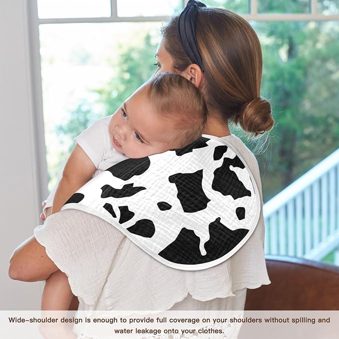 Muslin Burp Cloths for Baby Boys and Girls - 1-Pack Ultra Absorbent Cow Print Muslin Washcloths, Newborn Towel, Milk Spit Up Rags, Burp Cloth Bib for Unisex, 22 x 11 Inch