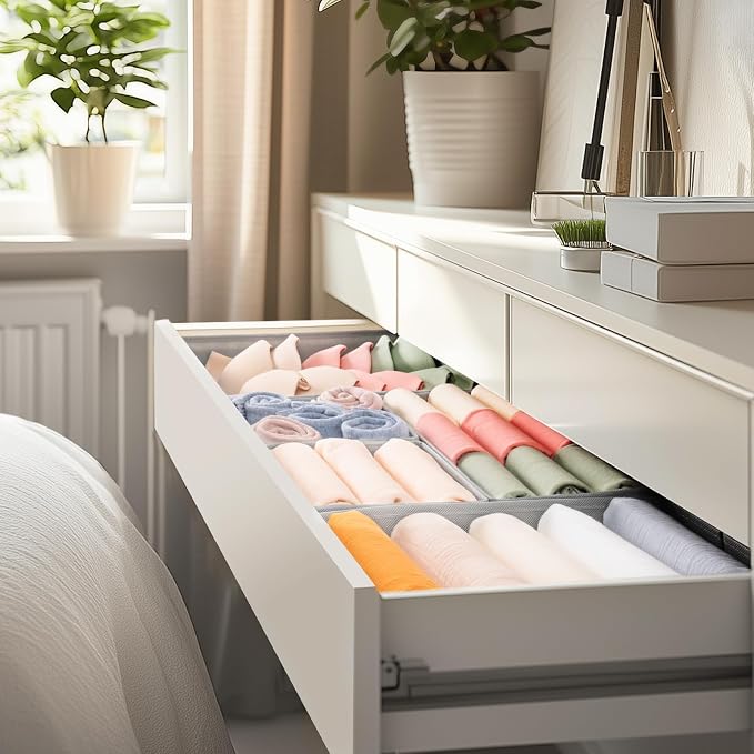 Criusia Drawer Organizer Clothes, 21 Pack Dresser Organizer for Baby Clothes, Underwear, Sock- Foldable Closet Organization and Storage Dividers Bins for Nursery, Bedroom (Grey)