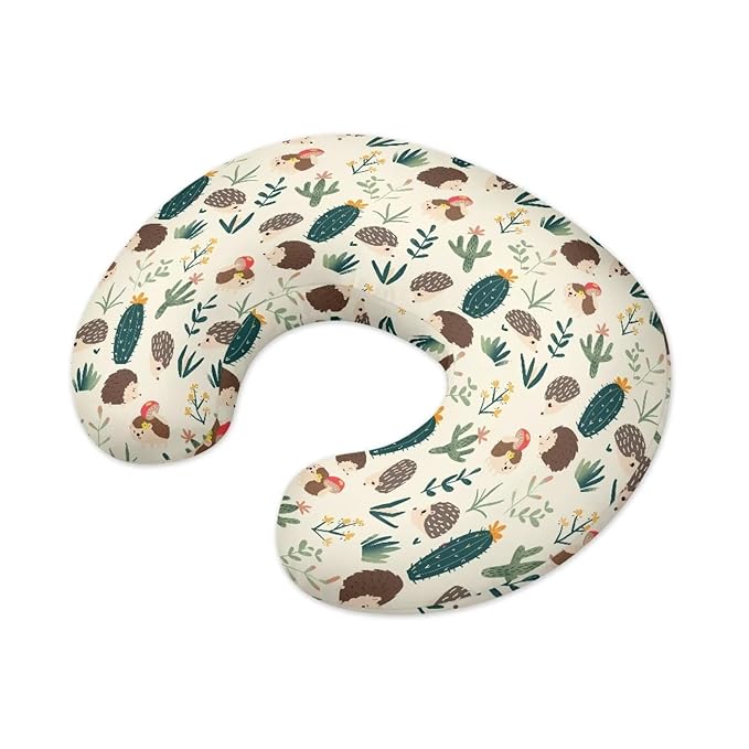 Hedgehog Cactus and Floral Nursing Pillow Cover for Baby Boy Girl Ultra Soft Comfortable Newborn Nursing Pillow Case Easy to Use and Dustptoof