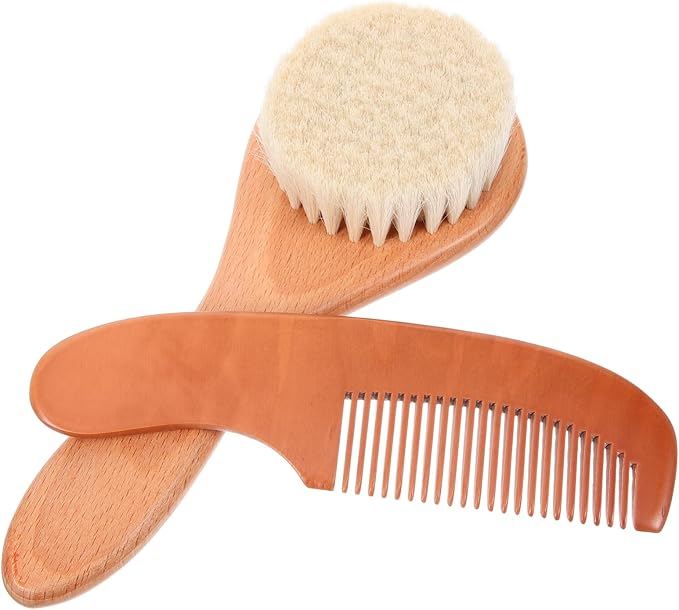 Kisangel 5sets Newborn Hair Brush and Wooden Comb Ergonomic Brush for Gentle Scalp Massage Care Set