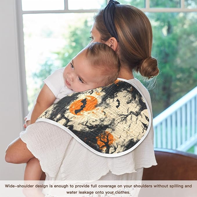 Vintage Halloween Muslin Baby Burp Cloths - Super Absorbent and Soft Burping Rags - Cotton Burp Clothes Set for Boys and Girls, 1 Pack