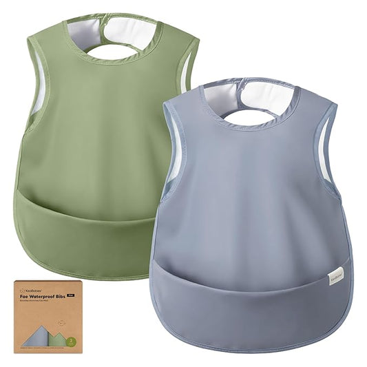 KeaBabies Waterproof Bibs for Baby Girl,Boy ??2-Pack Lightweight, Large Baby Bibs for Eating, Wearable Food Catcher, 6-12 Months Infant Feeding Essentials, Smock for Toddlers 1-3, Kids (Slate)