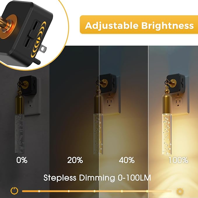 L LOHAS LED Night Lights Plug into Wall, Dimmable Night Light 0-100LM, Rotating Night Lights with Light Sensor, 3000K Soft Light, LED Acrylic Bubble Nightlight Plug in for Bathroom Hallway, 1 Pack