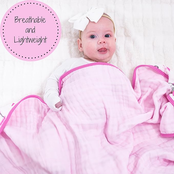 LollyBanks Muslin Baby Blanket, 100% Cotton Baby Quilt for Girls, Large 47 x 47 Inches, 6 Layers Soft and Breathable Toddler Blanket, Cozy Newborn Nursery Blankets, Registry (Pink Golf Print)