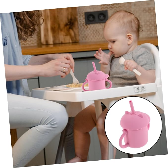 Silicone Training Cup with Straw Spill and Unbreakable for Easy to Clean Versatile for Water Milk Juice Safe for Boy Girl Pink Color