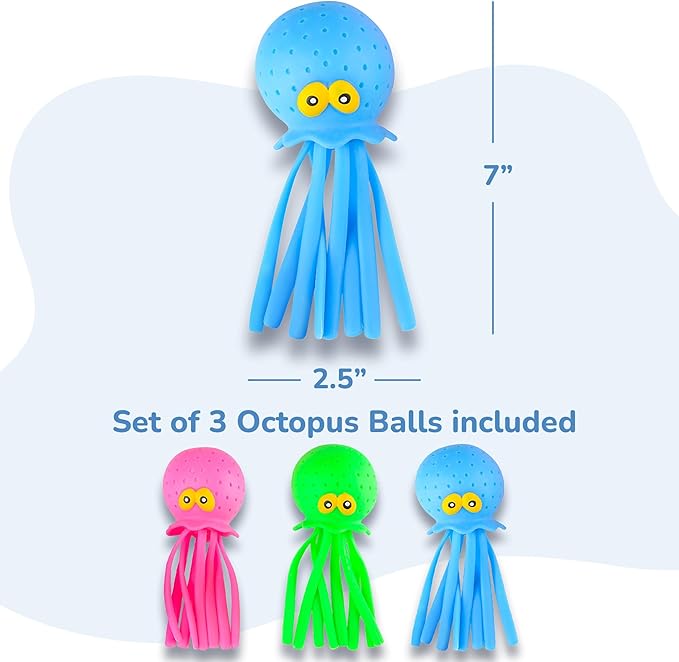 ArtCreativity Octopus Water Balls (Pack of 3), Pool Toys for Toddlers 1-3, Sensory Stress Relief Toy for Kids, Beach Water Toys & Swimming Toy for Toddlers, Cute Goodie Bag Fillers for Boys & Girls