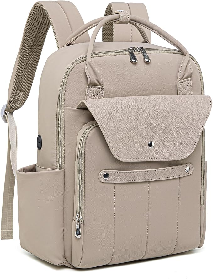 Baby Diaper Bag Backpack with Laptop Compartment 15.6 inch, Baby Essentials Travel Baby Bag Leather Backpack