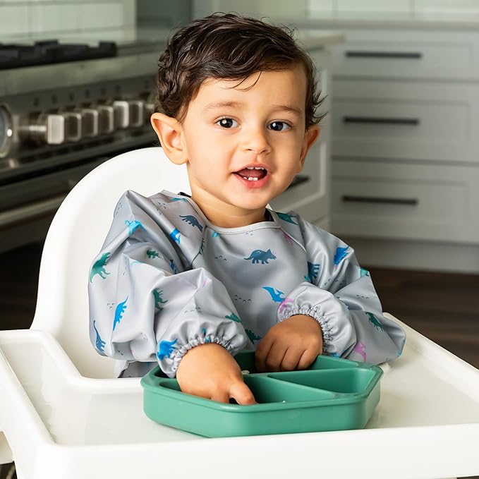 Tiny Twinkle Silicone Suction Baby Plate, Suction Grip Divided Dish for First Foods and Self-Feeding Toddlers, Baby Led Weaning Supplies for Independent Eating (Olive Plate)