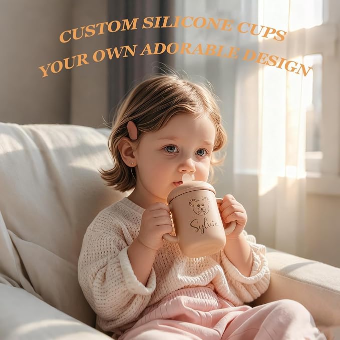 Personalized Silicone Straw Cup Baby Three Stage Training Cup Suitable for Infants Toddlers and Children Baptism Gift Easter Gift