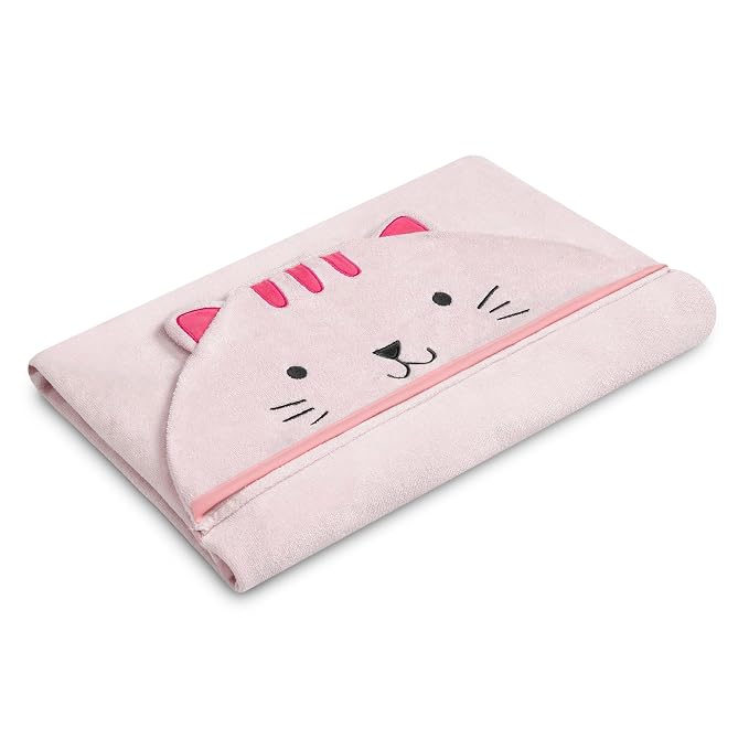 Delta Children Kids Hooded Bath Towel with Pockets - Super Soft and Absorbent- Great Gift for Boys and Girls, Pink Cat