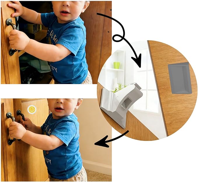 12p Child Safety Magnetic Cabinet Locks Baby Proofing Cabinet Latch Locks with Adhesive No Drill Easy Installation for Cabinets Drawers Doors