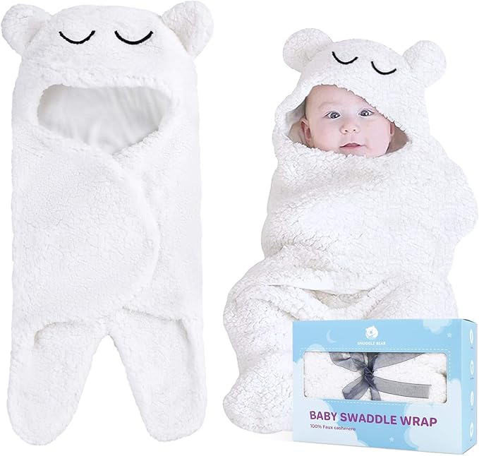 Baby Swaddle Blanket Wrap Cute Newborn Bear Onesie Ultra Soft Essential Wearable Swaddling Receiving Blanket Plush Ideal for Infant Baby Boy Girl 0-6 Months Perfect Baby Registry White