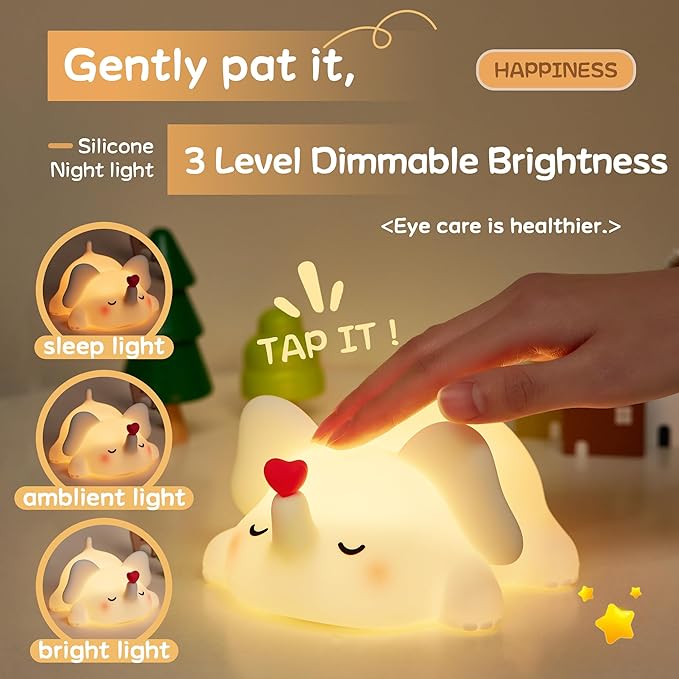Cute Love Elephant Night Light For Kids, LED Squishy Nursery Lamp Warm Brightness For Breastfeeding , 3 Level Dimmable Soft Nightlight For Room Decor, Rechargeable Lamp Funny White Elephant Gifts