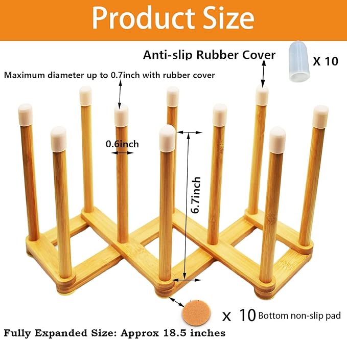 Bamboo Retractable Bottle Drying Rack Cup Dish Drying Racks,Sports Water Bottle and Mug Drainer Stand, Plastic Bag Dryer Rack and Multifunctional Drying Rack for Kitchen Countertop
