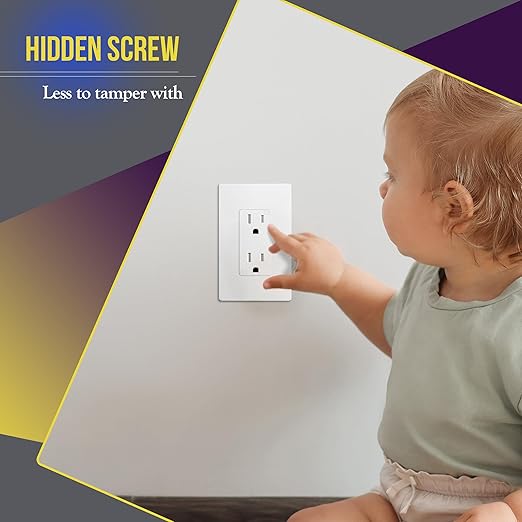 ENERLITES Screwless Decorator Wall Plates Child Safe Outlet Covers, Size 1-Gang 4.68" H x 2.93??L, Unbreakable Polycarbonate Thermoplastic, SI8831-W, Glossy, White