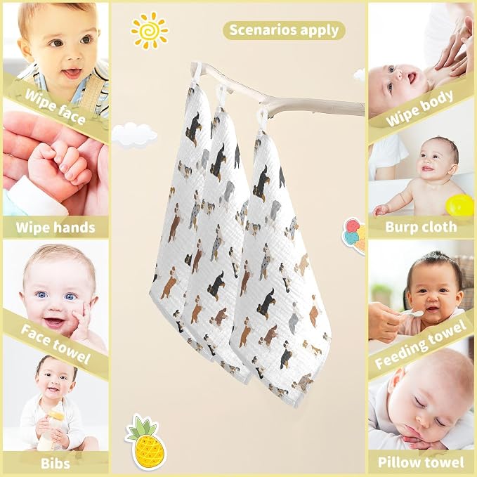 vvfelixl Golden Retriever Dog Baby Burp Cloths Baby Muslin Washcloths for Boys Girls Cotton Baby Face Towel for Newborn Infants Soft and Absorbent 11.8 X 11.8 in, 5 Pack
