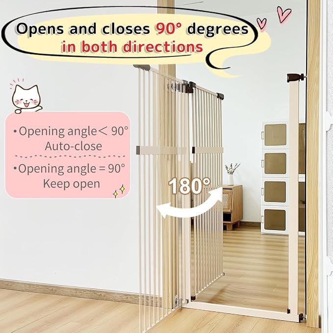 Lumizone Extra Tall Pet Gate 55.12" High Pressure Mounted 38.39"-59.24" Extra Wide (9 Sizes) 1.37" Gap for Cat Dog Stairs Doorway Hallway No Drilling Auto-Close (30.12"-59.24" W, Cream White)