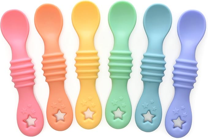 PrimaStella PrimaStella 6-Piece Silicone Baby Feeding Spoons - First Stage Infant Spoons, Soft-Tip Baby Training Spoon - Infant Utensils Feeding Supplies - Dishwasher & Boil-proof
