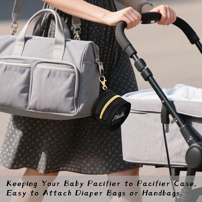 Custom Black Pacifier Holder Case for Diaper Bag Personalized Portable Travel Pacifier Storage Case with Clip Newborn Baby Pouch for Baby Boys Girls Purse Outdoor
