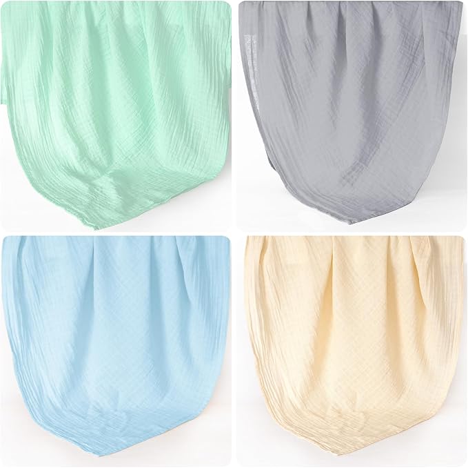 david's kids 4 Pack Baby Muslin Swaddle Blankets 47" x 47", 100% Cotton Swaddling Blankets Wrap for Boys Girls, Ultra Soft Breathable Receiving Blanket, New Born Essentials, Green&Grey&Blue&Beige