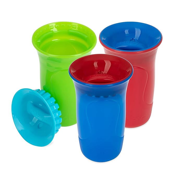 Nuby 3-Piece No-Spill Sippy Cup with 360 Smart Edge Silicone Rim - (3-Pack) 10 oz - Multicolor