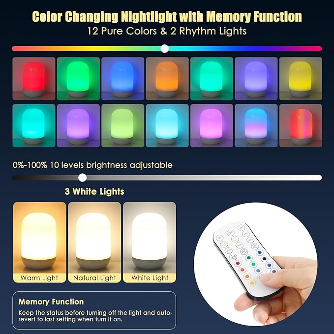 Rechargeable LED Night Light for Kids - Dimmable Bedside Lamp with Remote Control, Portable Baby Night Light with 17 Colors Changing & Timer Setting for Baby Nursery Toddler Room Breastfeeding